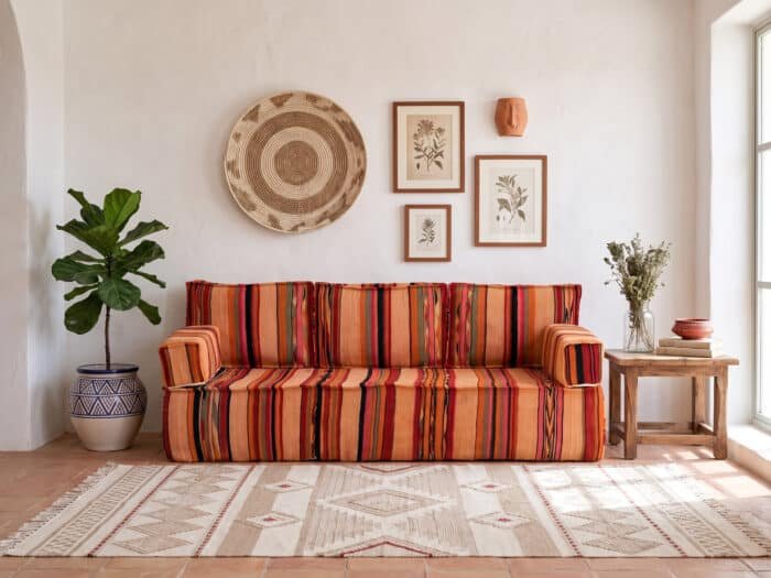 Moroccan Floor Sofa Covers Orange