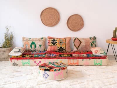Bohemian Moroccan Floor Sofa Set with Pouf