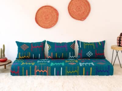 180cm // 6 ft Blue Kilim Floor Sofa - Image 2