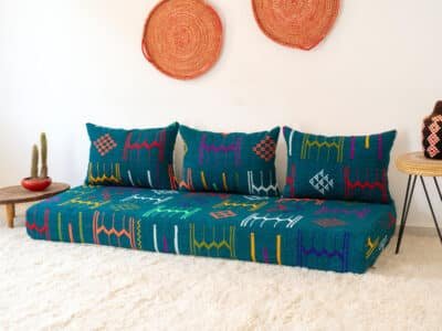 180cm // 6 ft Blue Kilim Floor Sofa - Image 3