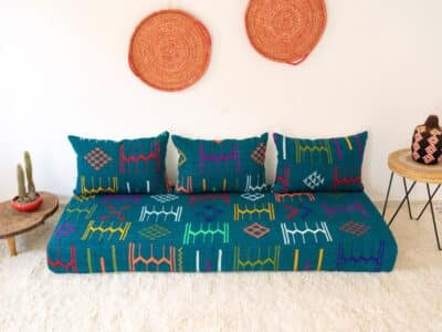 180cm // 6 ft Blue Kilim Floor Sofa - Image 4