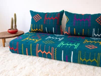 180cm // 6 ft Blue Kilim Floor Sofa - Image 5