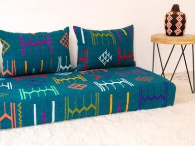 180cm // 6 ft Blue Kilim Floor Sofa - Image 6