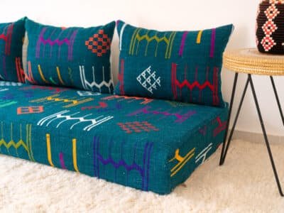 180cm // 6 ft Blue Kilim Floor Sofa - Image 7