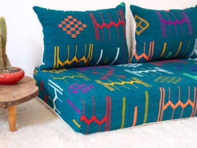 180cm // 6 ft Blue Kilim Floor Sofa - Image 8