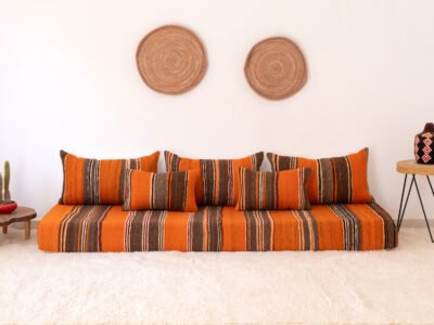 210 cm // 7 ft Orange Berber Floor Couch - Image 2