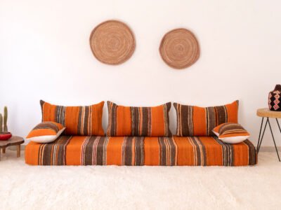 210 cm // 7 ft Orange Berber Floor Couch - Image 3