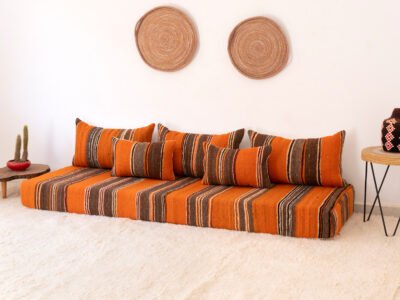 210 cm // 7 ft Orange Berber Floor Couch - Image 4