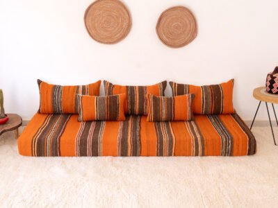 210 cm // 7 ft Orange Berber Floor Couch - Image 5
