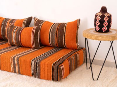 210 cm // 7 ft Orange Berber Floor Couch - Image 6