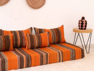 210 cm // 7 ft Orange Berber Floor Couch - Image 8
