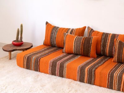 210 cm // 7 ft Orange Berber Floor Couch - Image 9