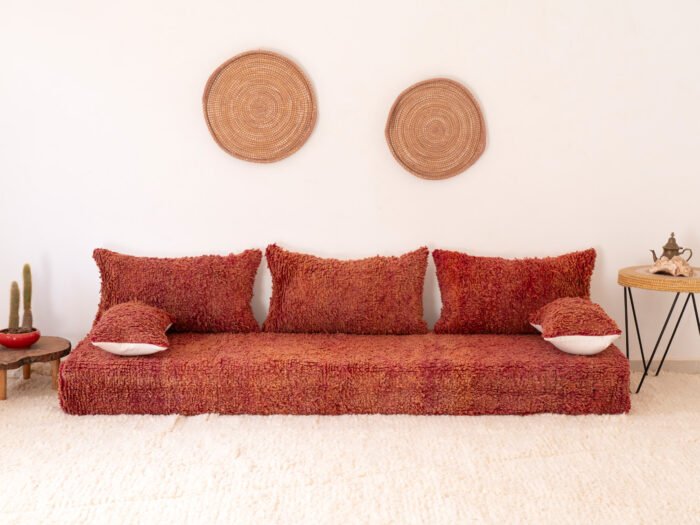 _CAT7799 copy Moroccan Red Floor Couch handmade with vintage berber rug