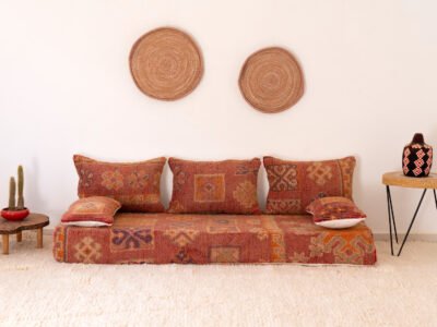 180 cm // 6 ft Orange Vintage Arab Floor Couch - Image 3
