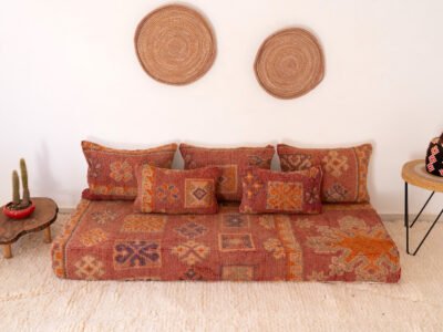 180 cm // 6 ft Orange Vintage Arab Floor Couch - Image 5