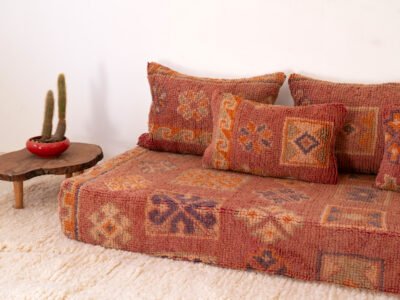 180 cm // 6 ft Orange Vintage Arab Floor Couch - Image 8