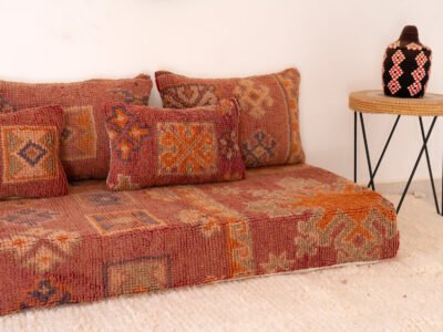 180 cm // 6 ft Orange Vintage Arab Floor Couch - Image 7