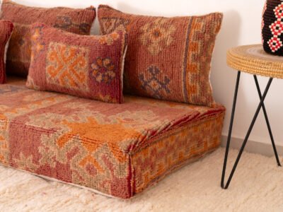 180 cm // 6 ft Orange Vintage Arab Floor Couch - Image 9