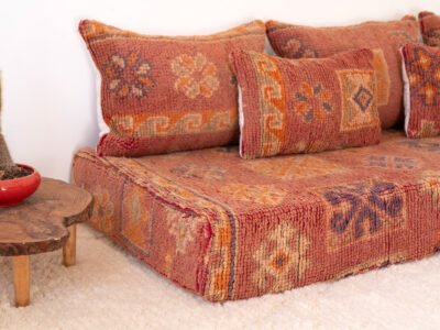 180 cm // 6 ft Orange Vintage Arab Floor Couch - Image 6