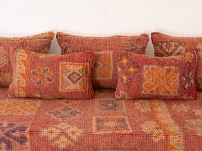 180 cm // 6 ft Orange Vintage Arab Floor Couch - Image 10
