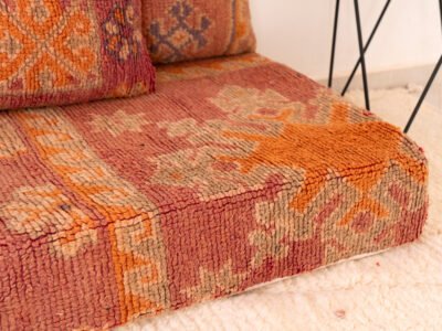 180 cm // 6 ft Orange Vintage Arab Floor Couch - Image 11