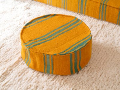 150 cm // 5 ft Handmade Orange Floor Sofa with Green Stripes - Image 6