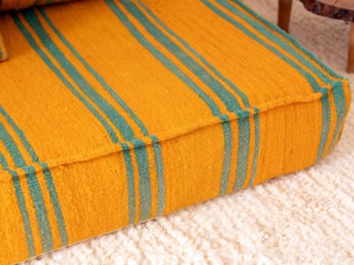 150 cm // 5 ft Handmade Orange Floor Sofa with Green Stripes - Image 8