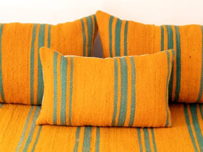 150 cm // 5 ft Handmade Orange Floor Sofa with Green Stripes - Image 9
