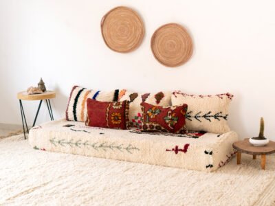 180cm // 6 ft Moroccan Azilal Rug Floor Sofa with Decorative Pillows - Image 11