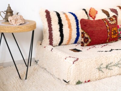 180cm // 6 ft Moroccan Azilal Rug Floor Sofa with Decorative Pillows - Image 9