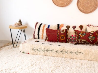 180cm // 6 ft Moroccan Azilal Rug Floor Sofa with Decorative Pillows - Image 8
