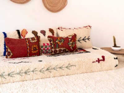 180cm // 6 ft Moroccan Azilal Rug Floor Sofa with Decorative Pillows - Image 7