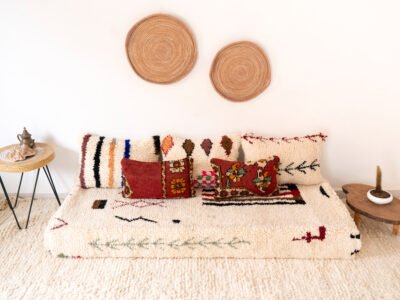 180cm // 6 ft Moroccan Azilal Rug Floor Sofa with Decorative Pillows - Image 6