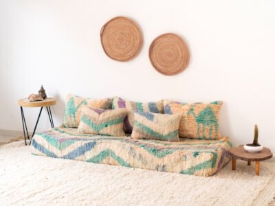 180cm // 6 ft Moroccan Wool Rug Floor Sofa with Pillows - Image 2