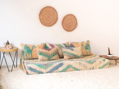 180cm // 6 ft Moroccan Wool Rug Floor Sofa with Pillows - Image 3