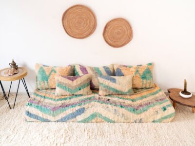 180cm // 6 ft Moroccan Wool Rug Floor Sofa with Pillows - Image 4