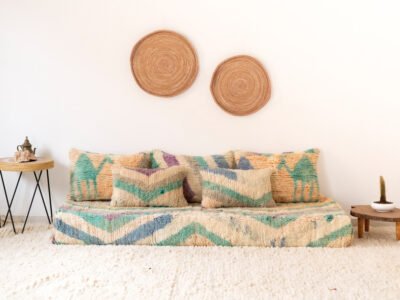 180cm // 6 ft Moroccan Wool Rug Floor Sofa with Pillows - Image 5