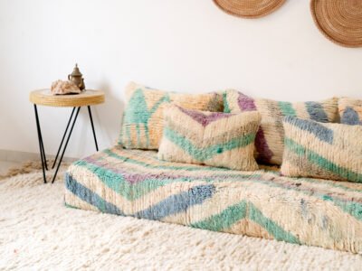 180cm // 6 ft Moroccan Wool Rug Floor Sofa with Pillows - Image 7