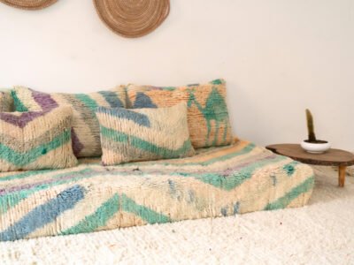 180cm // 6 ft Moroccan Wool Rug Floor Sofa with Pillows - Image 8