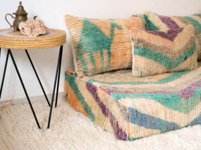 180cm // 6 ft Moroccan Wool Rug Floor Sofa with Pillows - Image 9