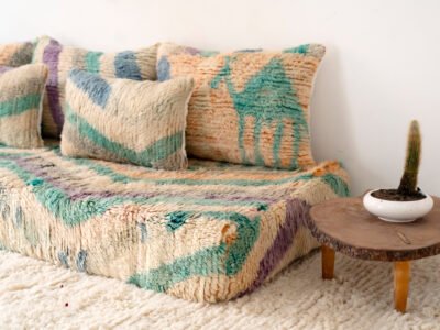 180cm // 6 ft Moroccan Wool Rug Floor Sofa with Pillows - Image 10