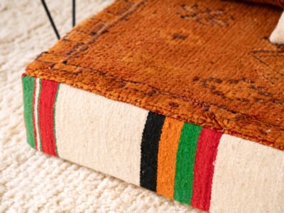 120 cm // 4 ft Vintage Orange handmade Floor Sofa with Berber Accents - Image 6