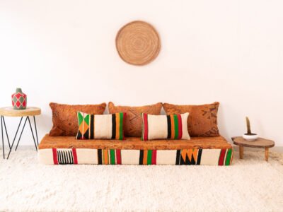 180cm // 6 Vintage Orange Moroccan Floor Sofa - Image 2