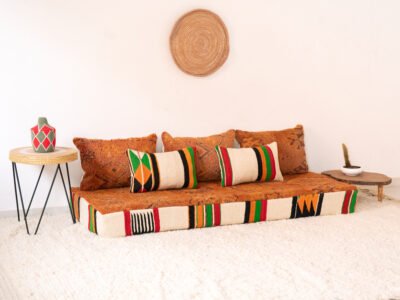 180cm // 6 Vintage Orange Moroccan Floor Sofa - Image 3