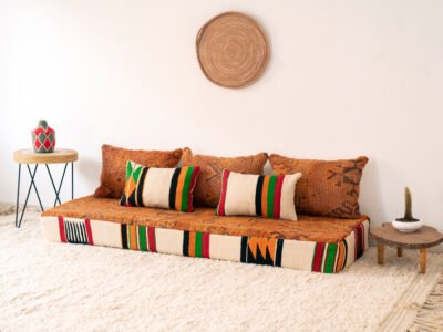 180cm // 6 Vintage Orange Moroccan Floor Sofa - Image 4