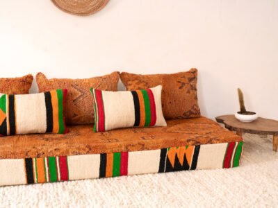 180cm // 6 Vintage Orange Moroccan Floor Sofa - Image 5