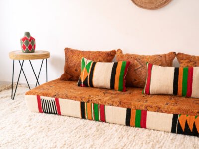 180cm // 6 Vintage Orange Moroccan Floor Sofa - Image 6