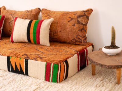 180cm // 6 Vintage Orange Moroccan Floor Sofa - Image 7