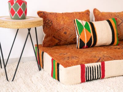 180cm // 6 Vintage Orange Moroccan Floor Sofa - Image 8