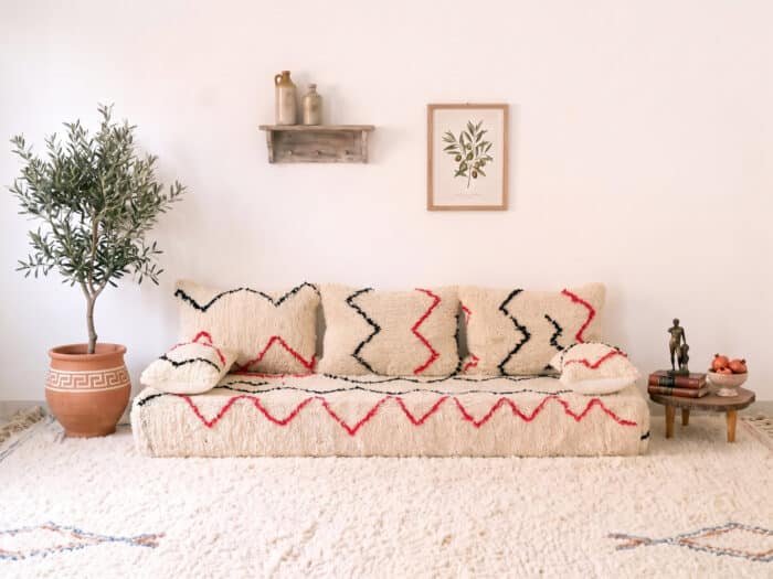 180cm // 6 ft Handmade Azilal Rug Floor Sofa with Plush Cushions